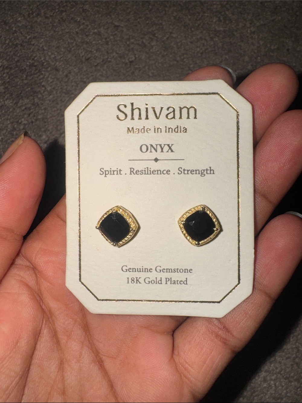 Shivam 18K Gold Plated Sterling Silver Onyx Gemstone Stud Earrings